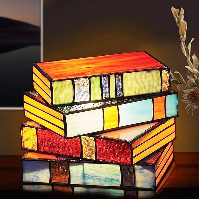 Stained Resin Stacked Books Lamp, Stained Stacked Books Lamp,Reading Book Lighting Vintage Table ... | Amazon (US)