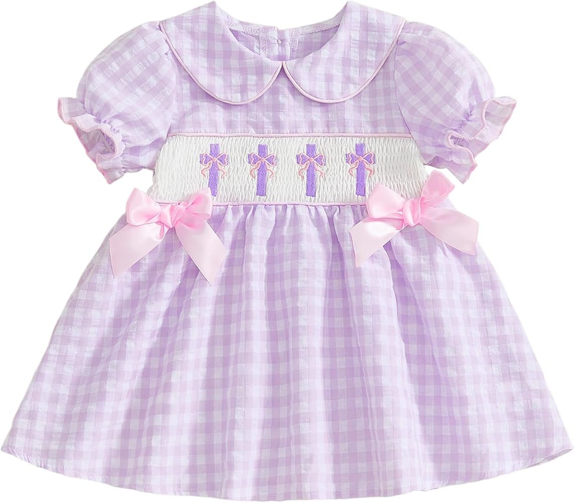 Toddler Little Baby Girl Easter Outfit Bunny Smocked Dress Puff Sleeve Doll Collar Dresses Spring... | Amazon (US)