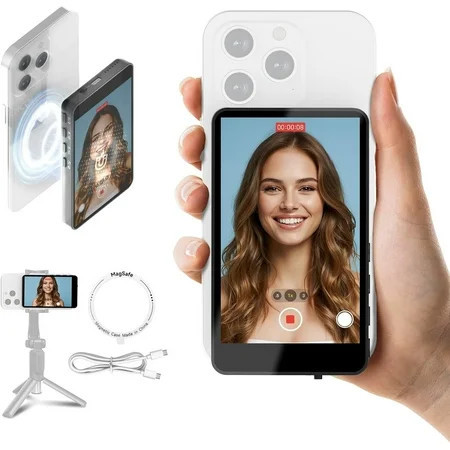 Vlog Selfie Monitor Screen Compatible with Phone, Magnetic Wireless Rear Camera Phone Monitor with 164FT Range, Live Streaming (Black) | Walmart (US)