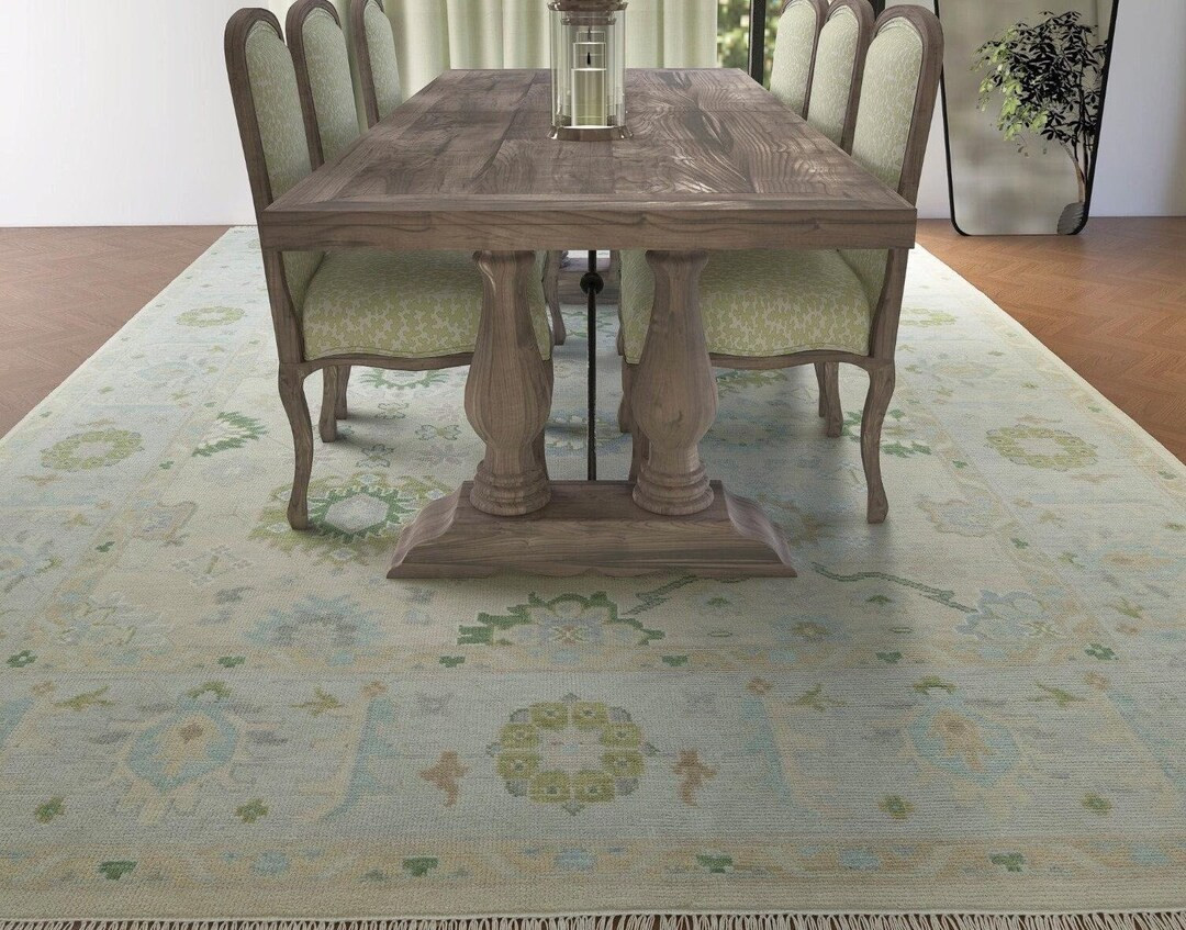 Beige Blue Green Rug, Modern Oushak Rug, Muted Area Rug 9x12, Handmade Turkish Wool Rug, Contempo... | Etsy (US)