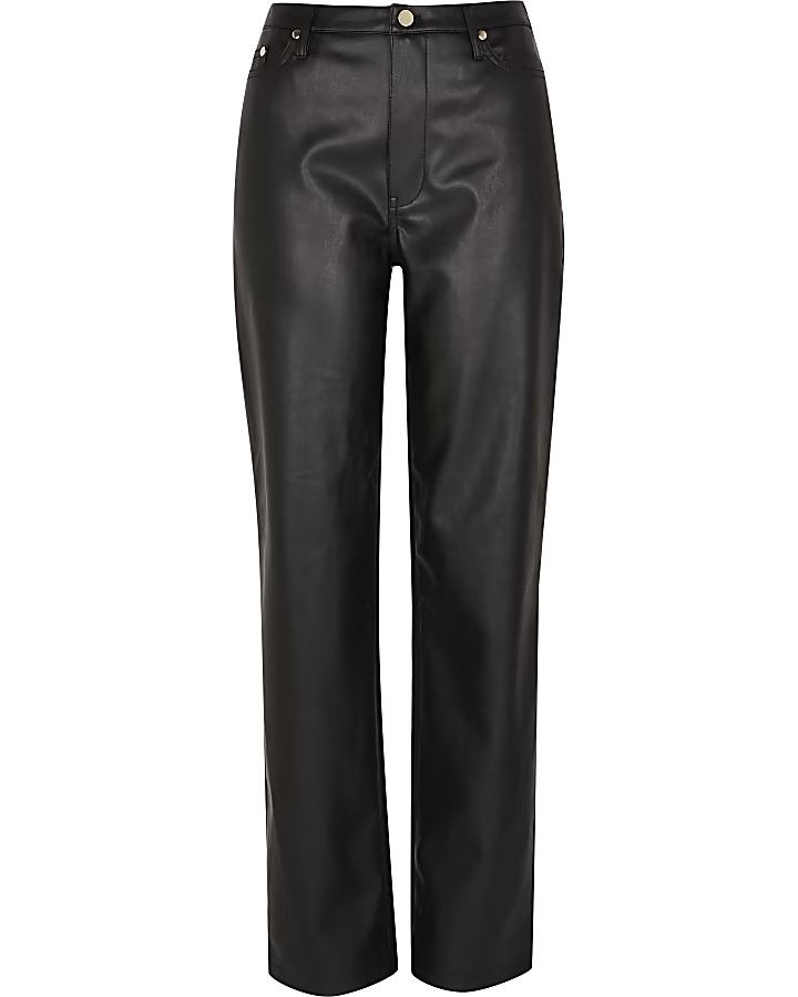 Black faux leather straight trousers | River Island (UK & IE)