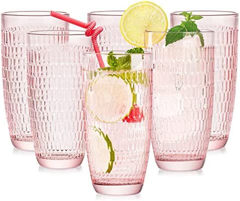 GRANDARTIC Highball Glasses,Clear Drinking Glass Tumbler Set of 6, Vintage Tall Beverage Water Tu... | Amazon (US)