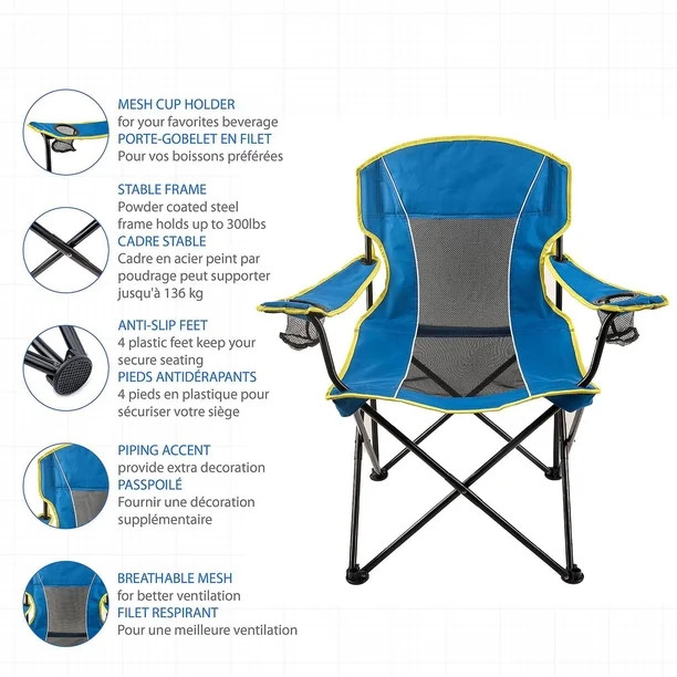 Ozark Trail Oversized Mesh Camping Chair, Colour Blue, 100% Recycled Polyester, Sturdy Steel Fram... | Walmart (CA)