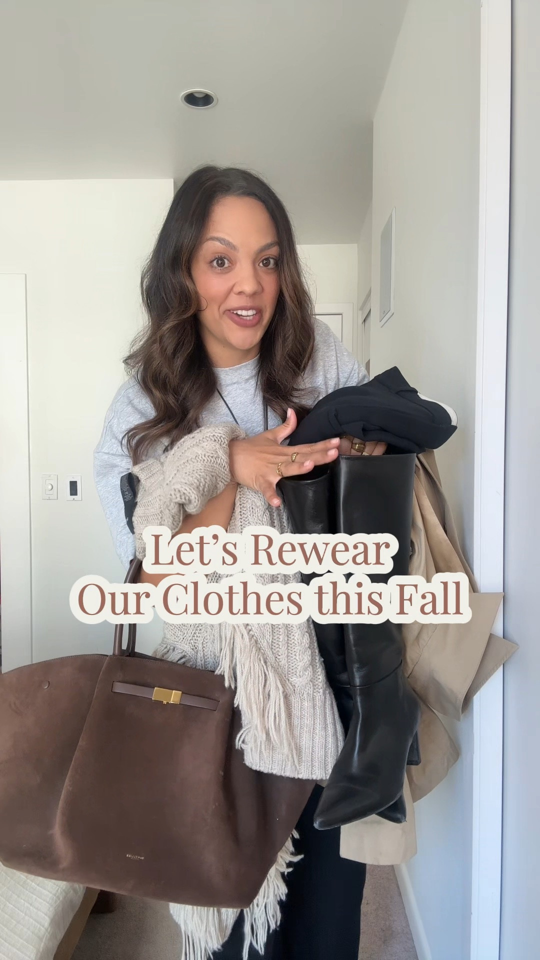 Items that I’m excited to re-wear this fall!

1. Trousers: wearing the Aritzia effortless pants, a high-rise wide leg trouser. I’m wearing a size 10.
2. Suede: the bag is from Demellier London. A chocolate brown suede tote bag. Brown suede jacket is from Zara last year, I’ve linked a similar option.
3. Mac coat: a single breasted collared trench coat, typically in a beige. Mine is from Aritzia, but I’ve linked similar options.
4. Sweaters: any of your classic crewneck or V-neck sweaters are great for fall. My fringe cable knit sweater is from Smythe, from last year.
5. Knee-high boots: I’m wearing black leather pointed knee-high boots from Poppy Barley. I am wearing calf with three.

#LTKcanada #LTKfall #LTKstyletip