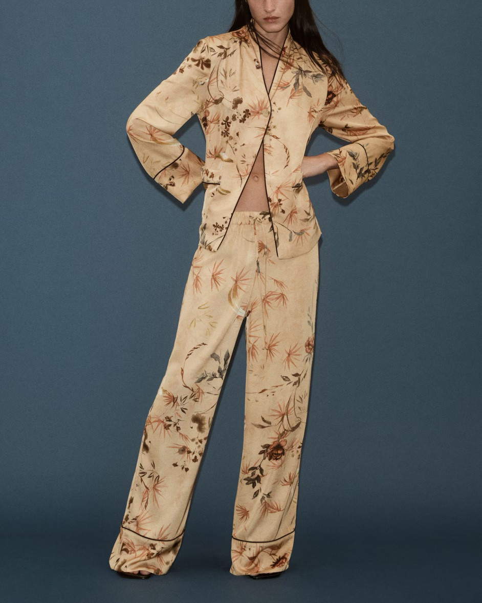 Gold satin floral pants and shirt matching set

#LTKSeasonal