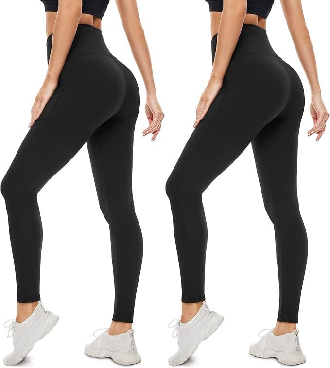 Leggings for Women Pack-Black High Waisted Tummy Control Soft Jeggings Non See Through Workout Yo... | Amazon (US)