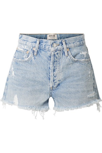 AGOLDE - Parker Distressed Denim Shorts - Light denim | NET-A-PORTER (US)