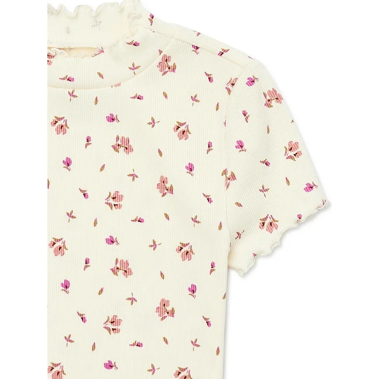 Wonder Nation Girls Lettuce Edge Mock Neck Top | Walmart (US)