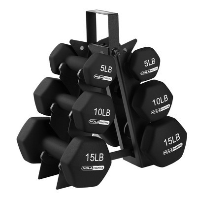 HolaHatha Hex Dumbbell Weight Training Home Gym Equipment Set with 5, 10, and 15 Pound Fitness Hand Weights and Storage Organization Rack, Black | Target