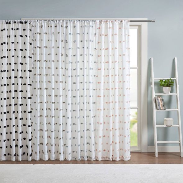 Ashley Pom Pom Embellished Sheer Window Curtain Panel Blush | Target