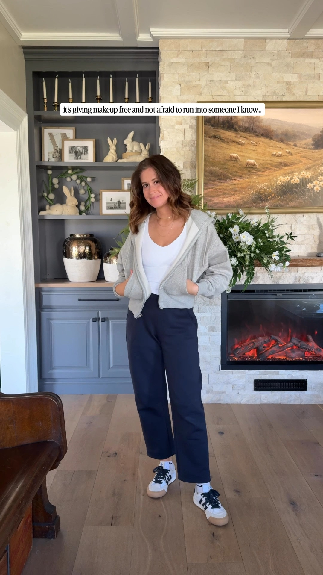 Effortless everyday mom style. Loving these navy barrel pants styled with a neutral tank, cozy zip hoodie, and casual sneakers for that put-together but comfortable vibe.

Size down one in the pants.

This look is perfect for school drop-offs, running errands, or laid-back weekends. The relaxed fit of the barrel leg pants paired with a fitted top creates the best flattering balance 

#LTKdayinmylife #LTKootd #LTKmomlife