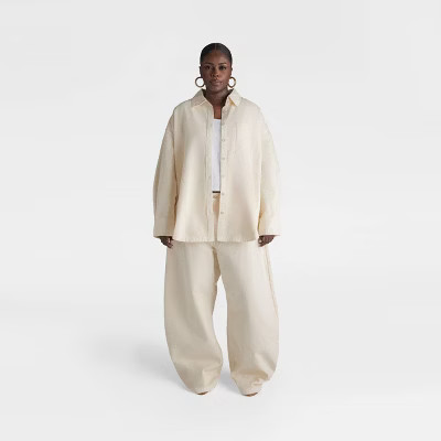 KBB by KAHLANA Women's 'The Samira Long Sleeve Collared Denim Button Down' - Cream | Target