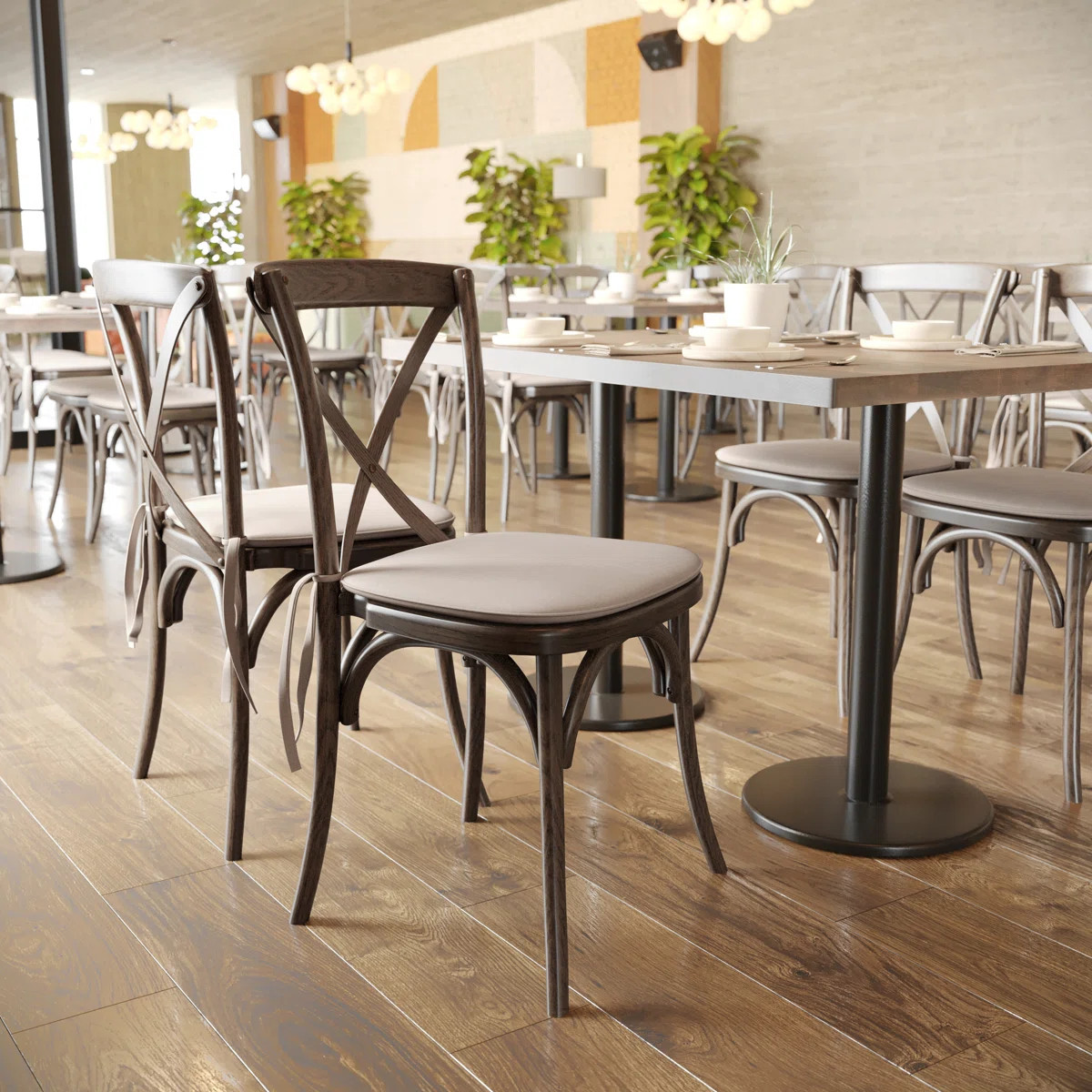 Arquit Series Stackable Wood Cross Back Bistro Dining Chair with Cushion | Wayfair North America