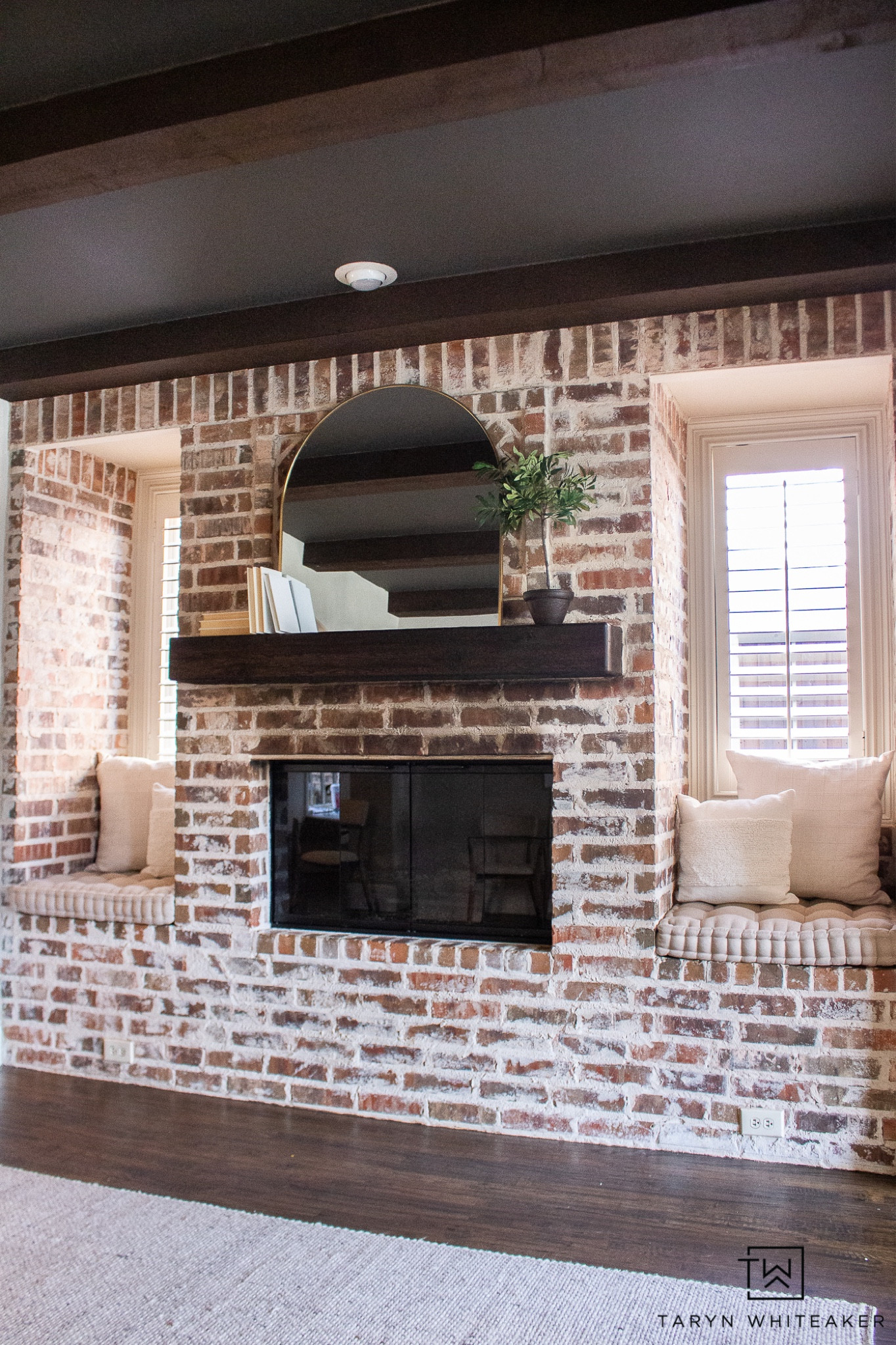 Updated brick fireplace with neutral modern decor styling. Tagging all sources! 

#LTKhome #LTKstyletip