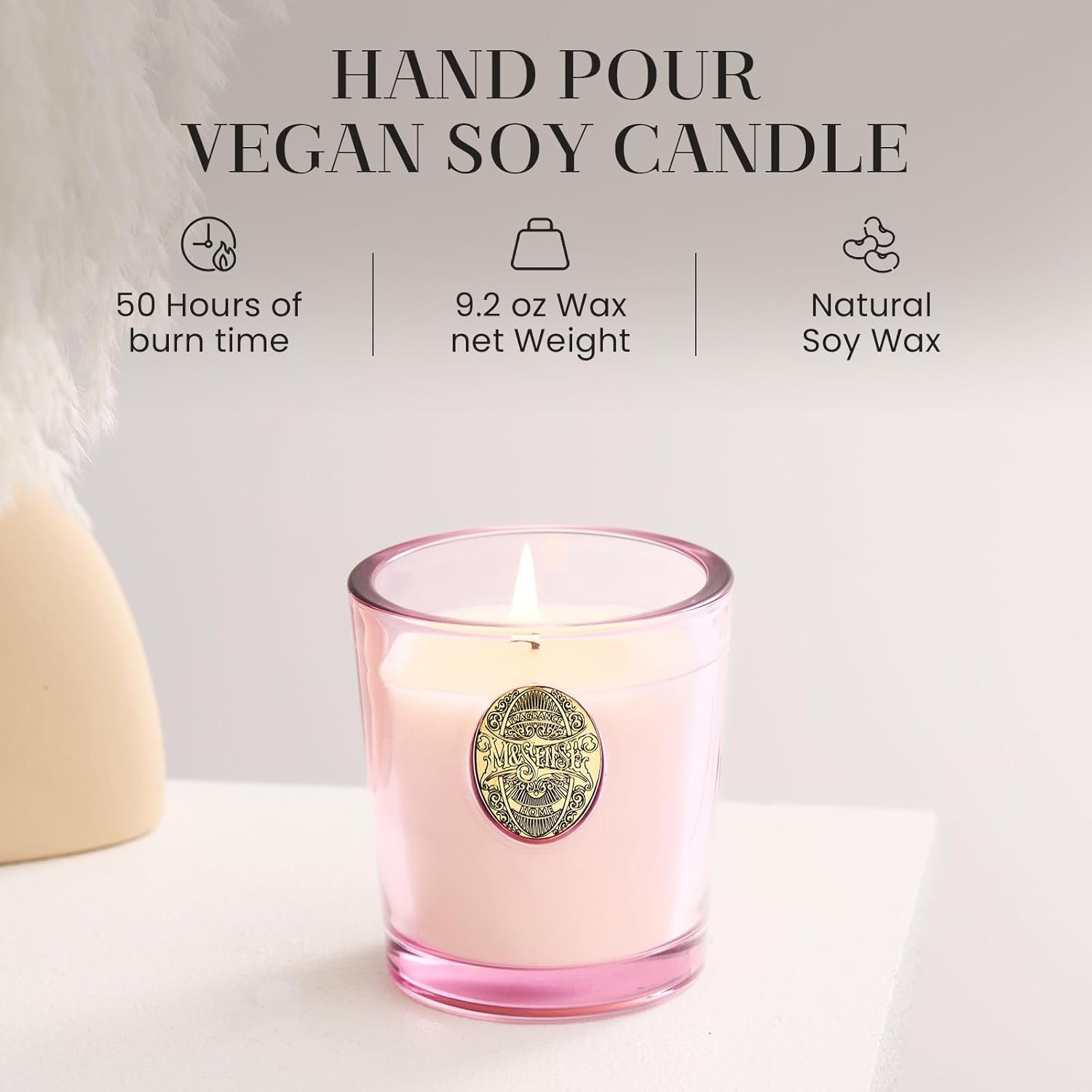 M&SENSE Natural Soy Candle | Jasmine & Pink | 9.2 oz, 50H Burn Time | Luxury Scented Candle for R... | Amazon (US)