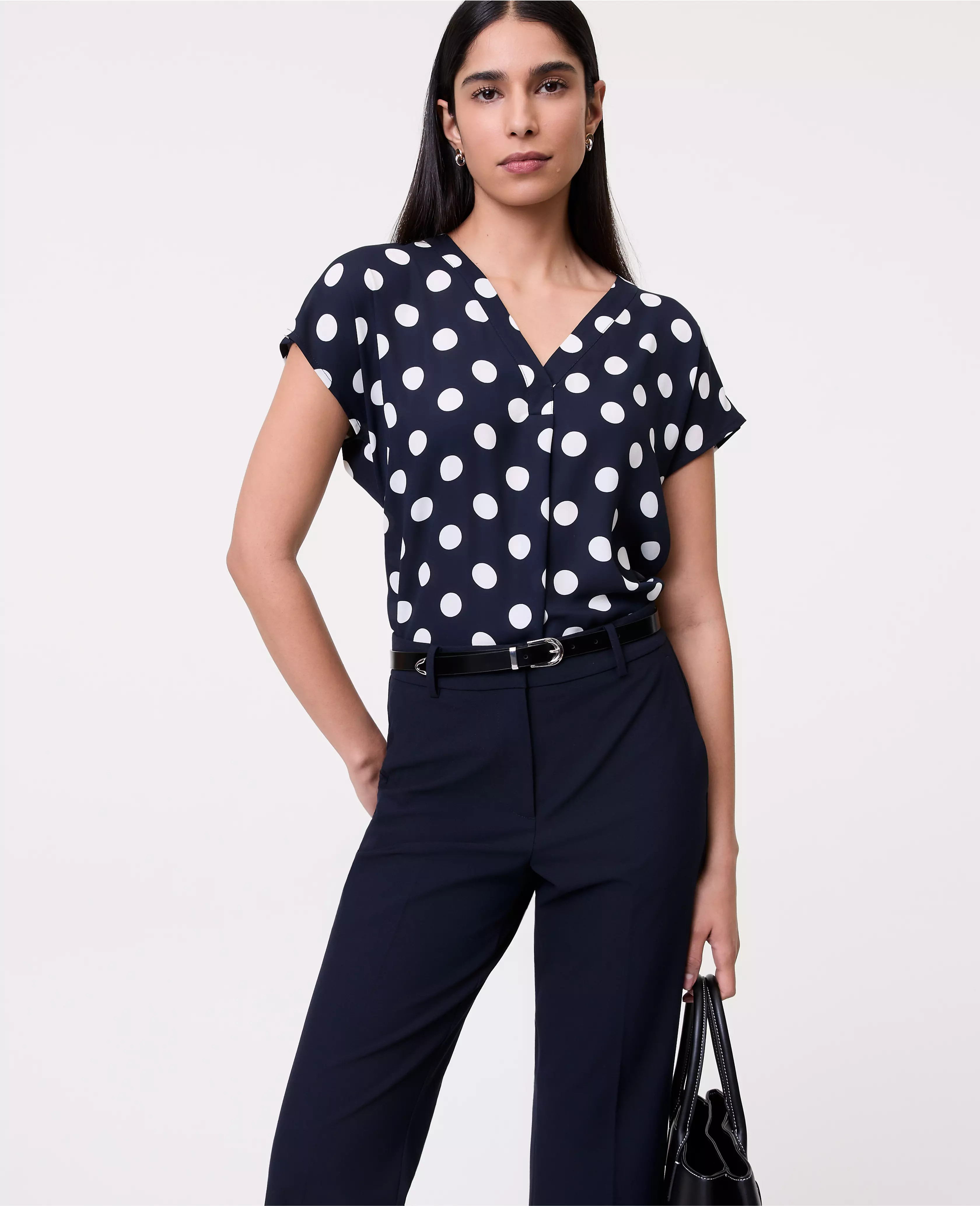 Dotted Mixed Media Pleat Front Top | Ann Taylor
