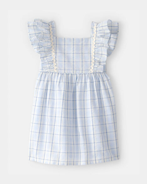 Toddler Girl Plaid Ruffle-Sleeve Dress - Blue/White | Carter's Inc