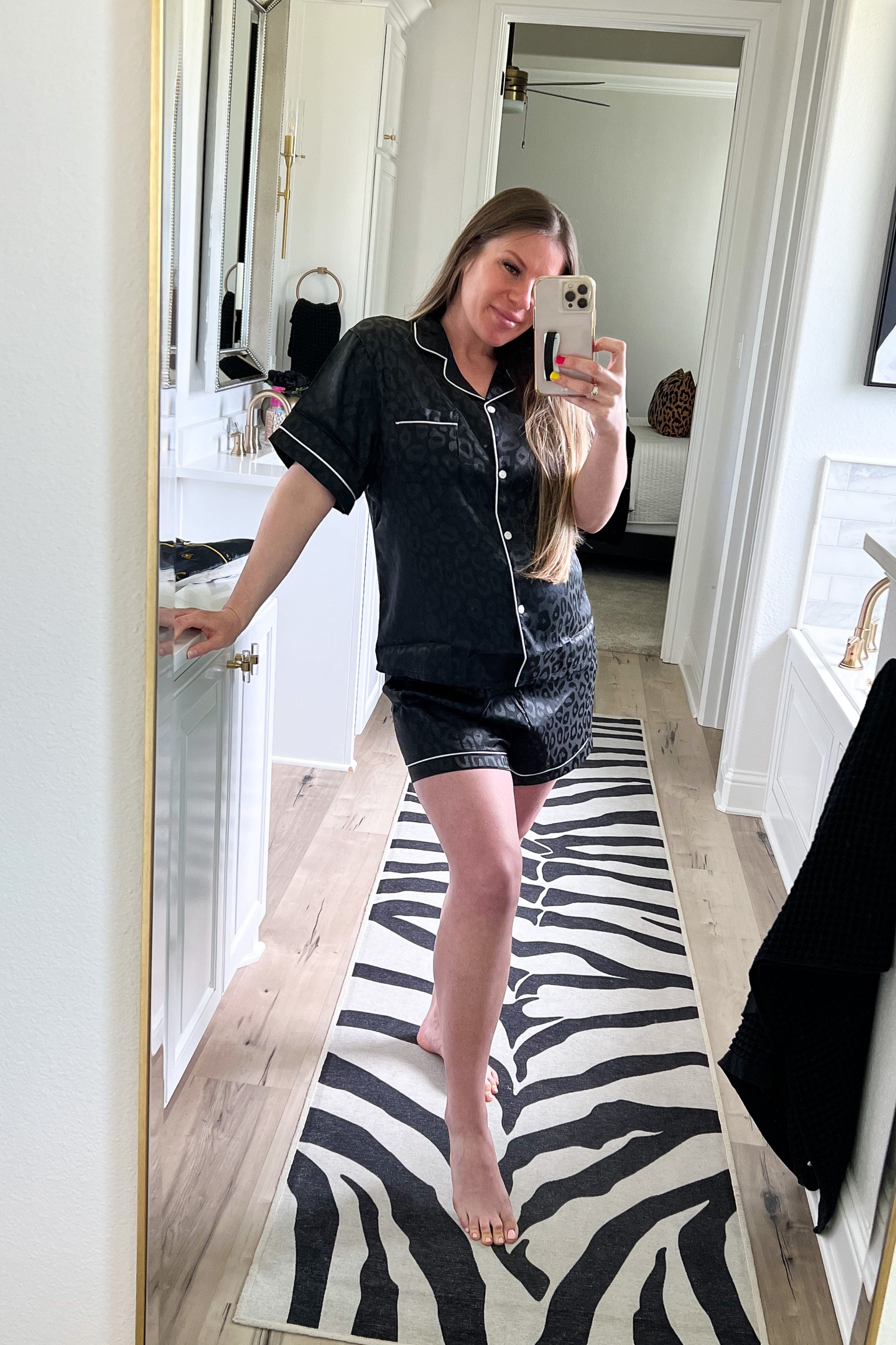 Love black silk leopard pajamas! They’re so comfortable and so cute! These are non maternity but I’m wearing a size XL at 9 months pregnant and they fit comfortably! Come in so many sizes and 4 colors!
Pj’s, sleepwear, SHEIN, affordable, shorts pajamas, black leopard, white piping, satin, luxury. 

#LTKstyletip #LTKbeauty #LTKunder50