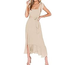 Women's Elegant Bridesmaid Dresses Square Neck Ruffle Split Midi Formal Dress for Wedding Guest C... | Amazon (US)