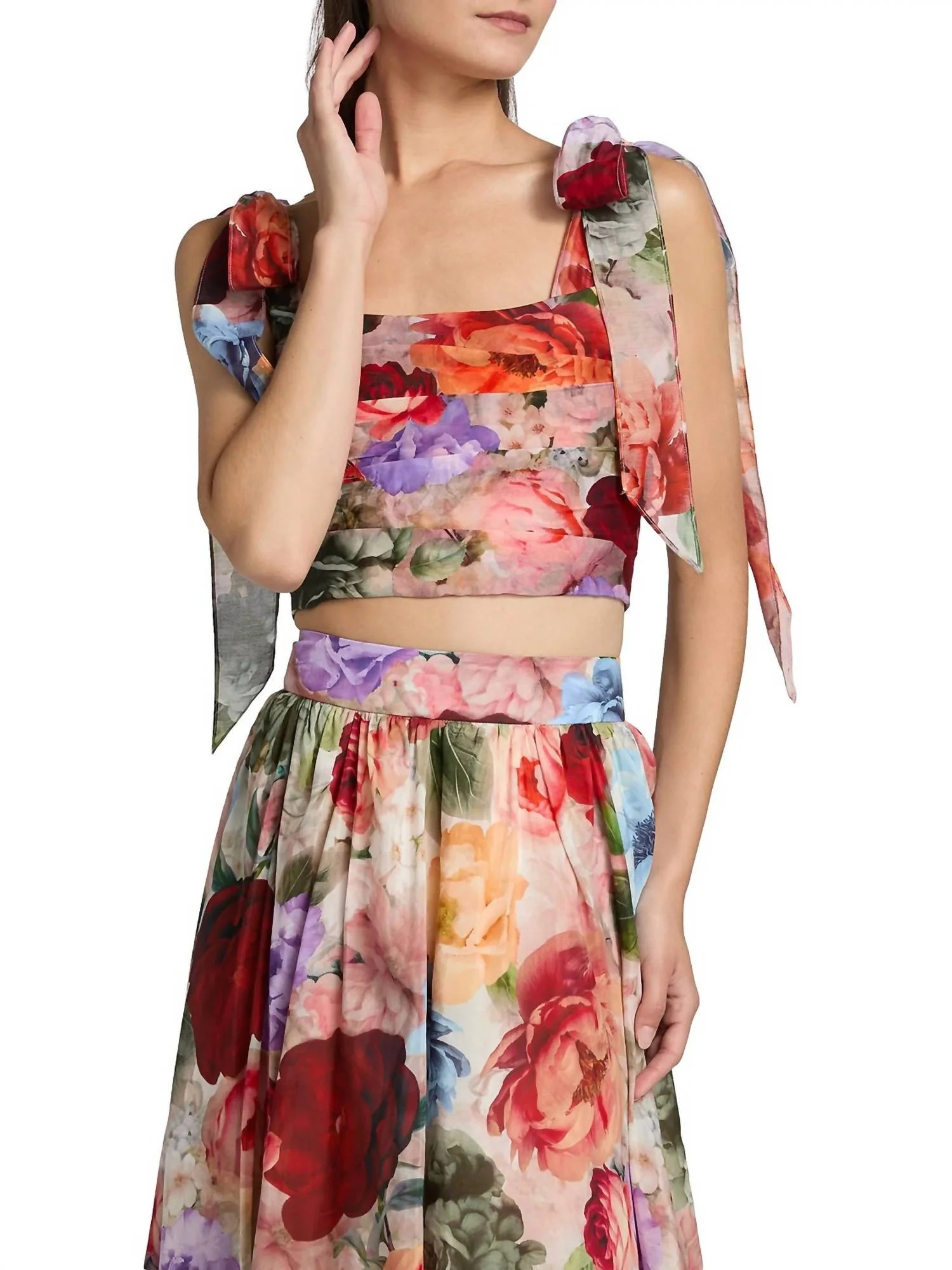 Haven Cropped Bustier Top With Tie Straps In Storm Floral | Shop Simon