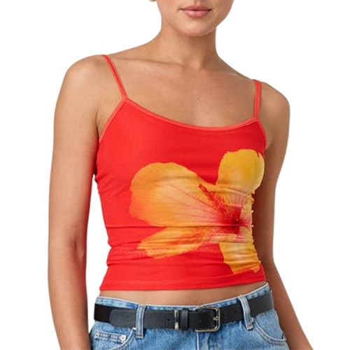 Women Y2K Floral Print Tank Tops Spaghetti Strap Slim Fit Crop Camisole Vintage Aesthetic Sleevel... | Amazon (US)