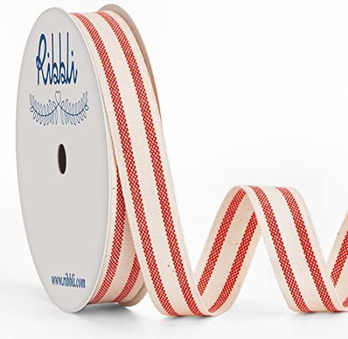 Ribbli Natural Cotton Stripe Ribbon,5/8 Inch x 10 Yard Spool,Natural/Red,Farmhouse Rinbbon,Use fo... | Amazon (US)