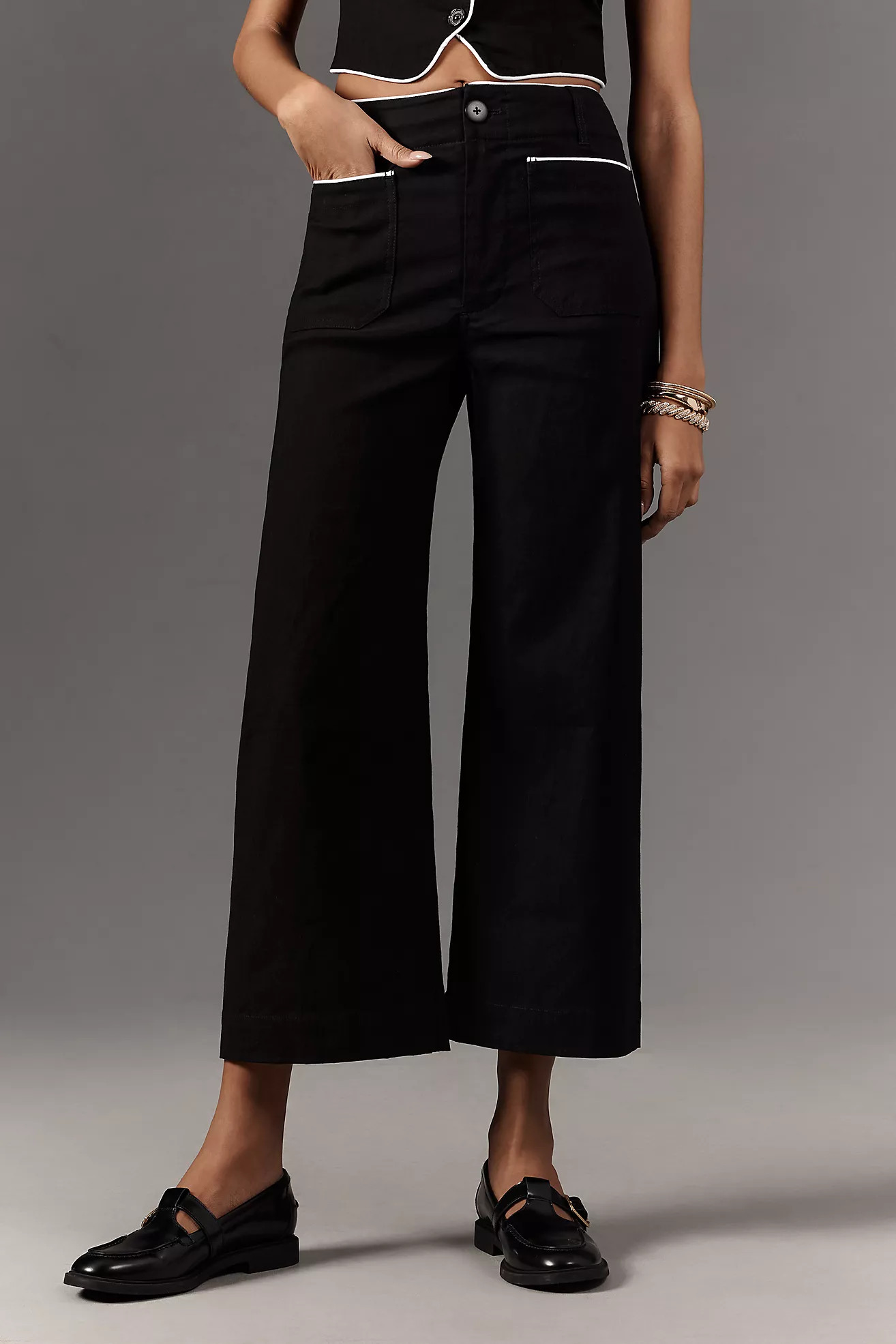 The Colette Piped Cropped Wide-Leg Pants by Maeve: Magic Fabric Edition | Anthropologie (US)