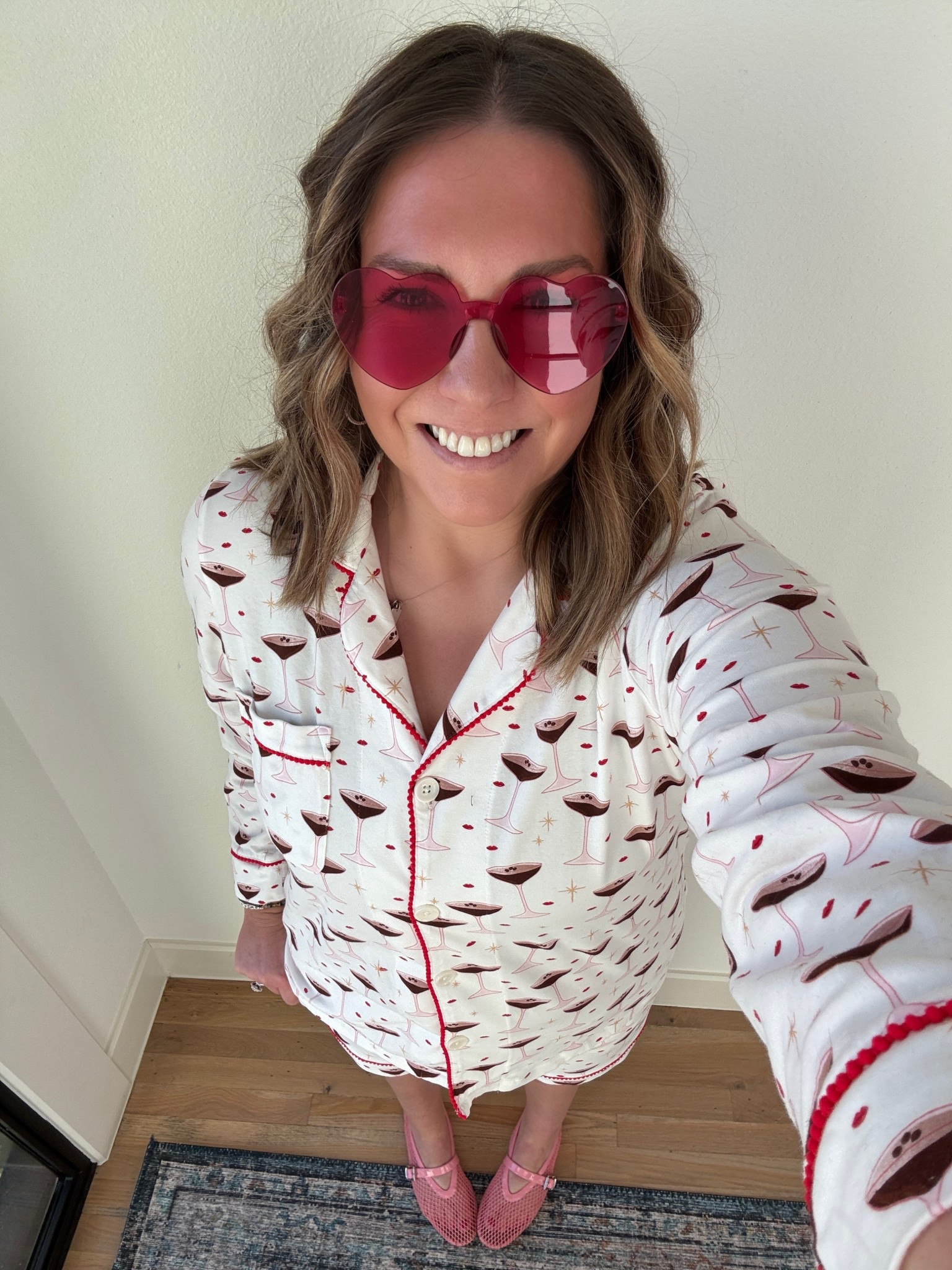 Hosted a really fun Tinis and Weenies Galentine’s event at our house last night. It was a pajama party and so much fun and so comfortable! 💕💕💕 I love these espresso martini pjs. It was perfect and still felt festive. I paired it with my pink flats for some fun color!

#LTKValentine #LTKMidsize #LTKootd