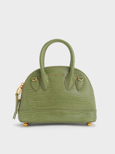Harmonee Croc-Embossed Bowling Bag
 - Olive | Charles & Keith US