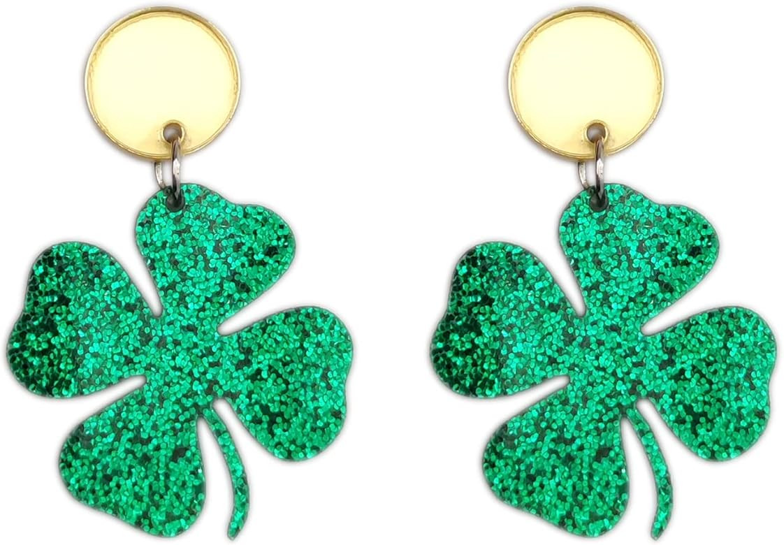ROSTIVO St. Patrick's Day Earrings for Women and Girls Cute Shamrock Earrings Acrylic Stud Dangle... | Amazon (US)