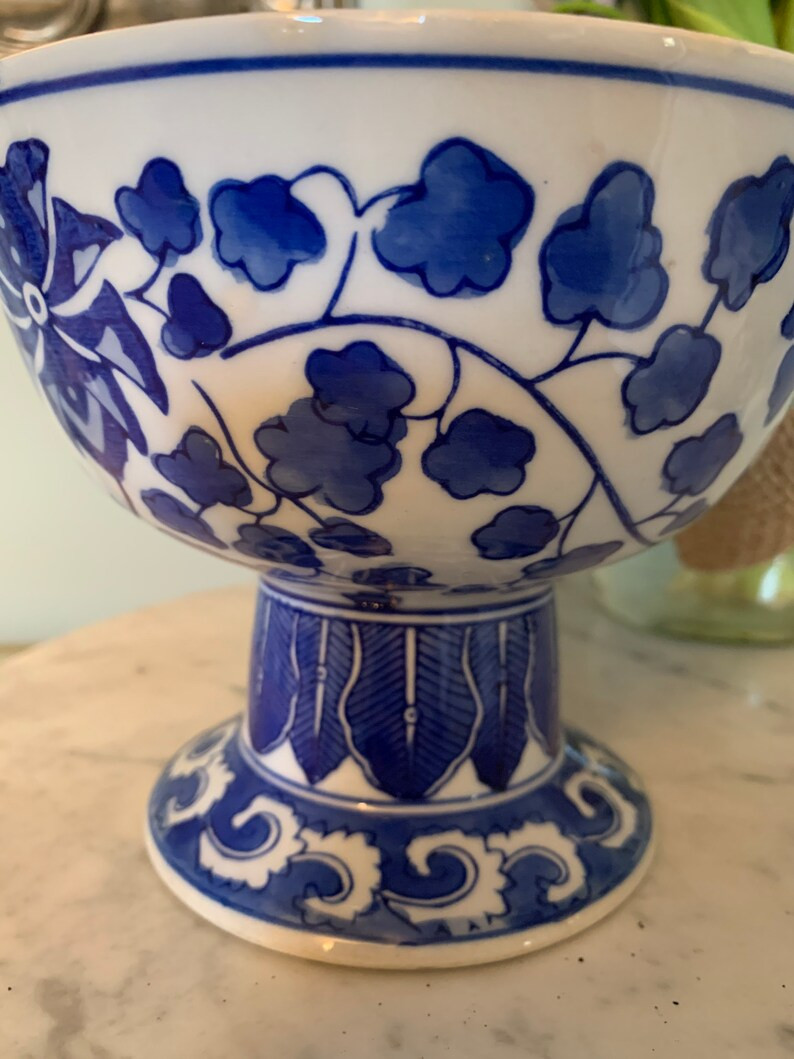 Blue and white chinoiserie pedestal bowl vintage | Etsy (US)