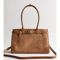 Tan Faux Suede Buckle Strap Tote Bag New Look | New Look (UK)