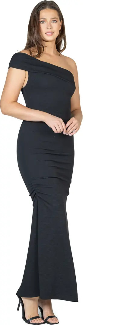 24seven Comfort Apparel Formal One Shoulder Rouched Mermaid Maxi Dress | Nordstrom | Nordstrom