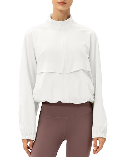 Locachy Women's Lightweight Zip Up Athletic Jacket Stand Collar Windproof Sun Protection Workout Outdoor Jacket White S | Amazon (US)