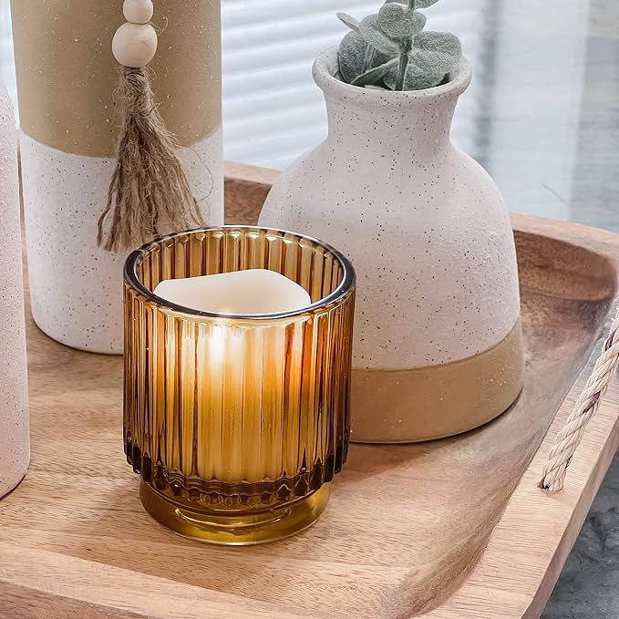 Kate Aspen Vintage Glass Tealight & Amber Votive Candle Holders (Set of 6) Rustic Fluted Candle H... | Amazon (US)