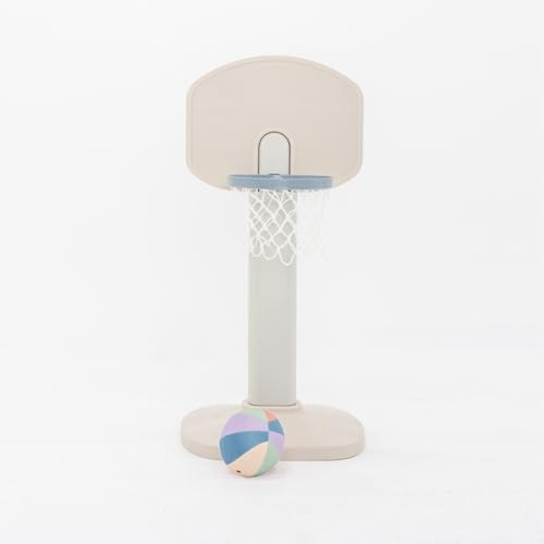 PLAYSMOL Basketball Hoop for Toddlers & Kids, Traditional Backboard with Blue Rim, Indoor Outdoor Mini Basketball Hoop, Adjustable Height, Colorblock Plush Ball Included, Ages 18m+ | Amazon (US)