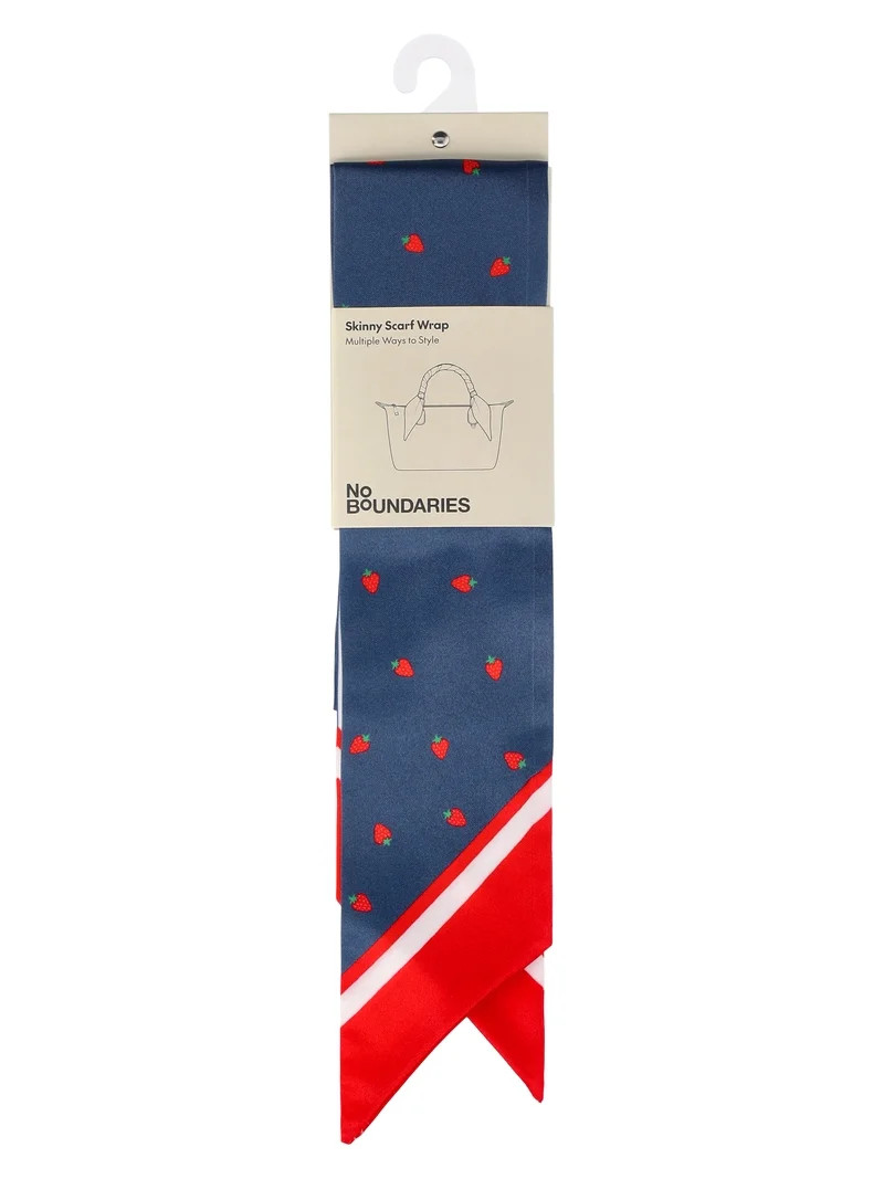 No Boundaries Women's Skinny Scarf Wrap, Navy Strawberry Dot, Fashion Accessory | Walmart (US)