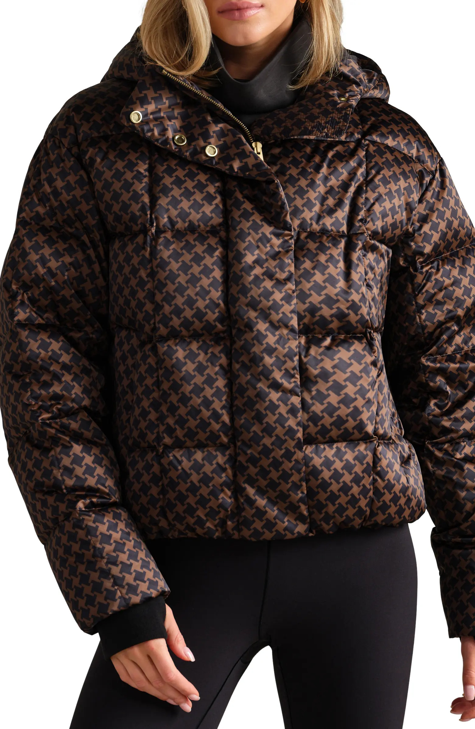 Rhone Powder Puffer Water Repellent Houndstooth Check 650 Fill Power Down Jacket | Nordstrom | Nordstrom
