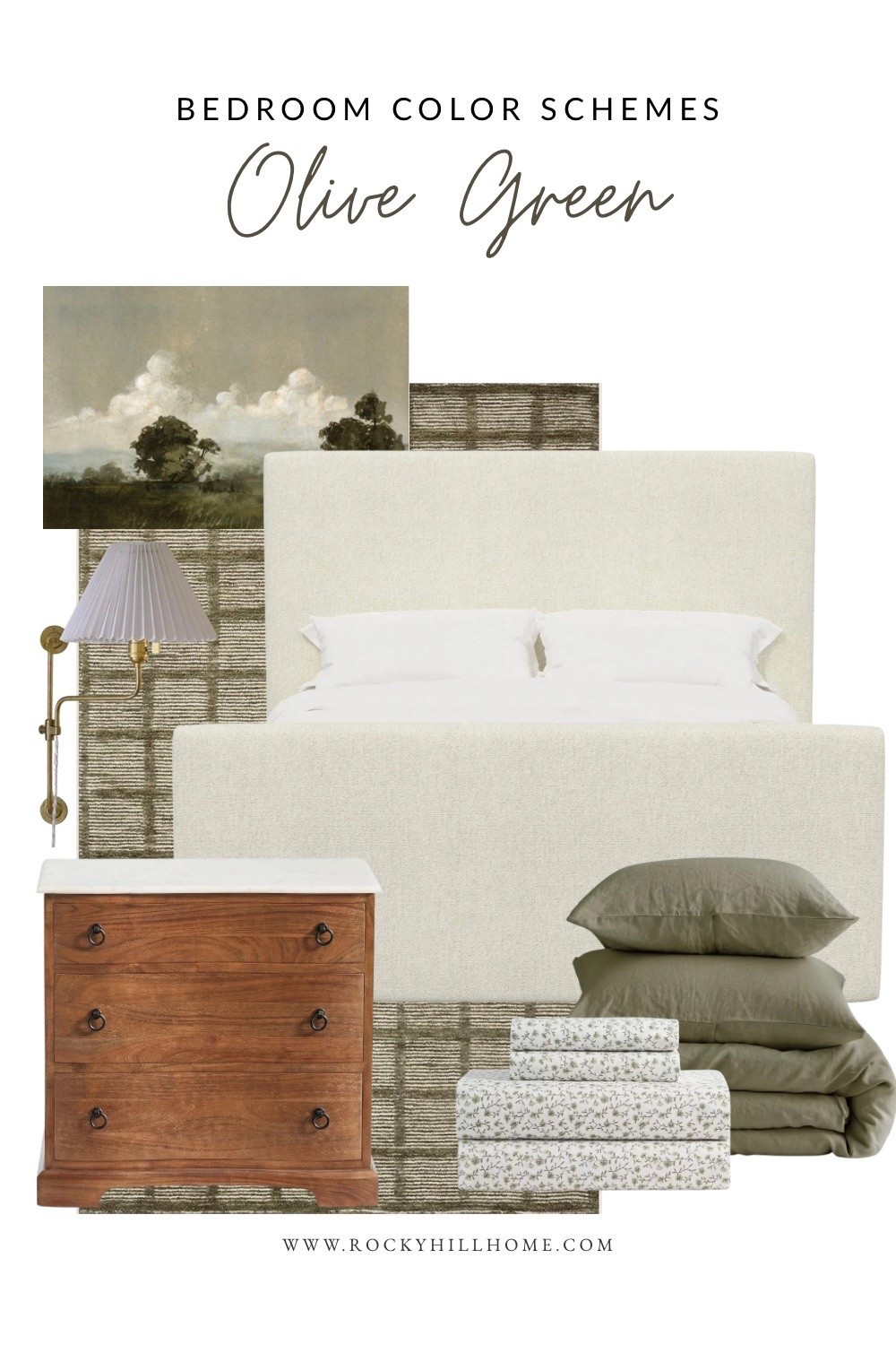 This light olive green bedroom proves that green can feel soft and calming, not dark. 🌿 Layered with warm wood furniture, creamy upholstery, subtle patterns, and muted olive bedding, this bedroom color scheme creates a timeless modern traditional look that's both cozy and inviting.

#LTKSaleAlert #LTKHome #LTKSeasonal