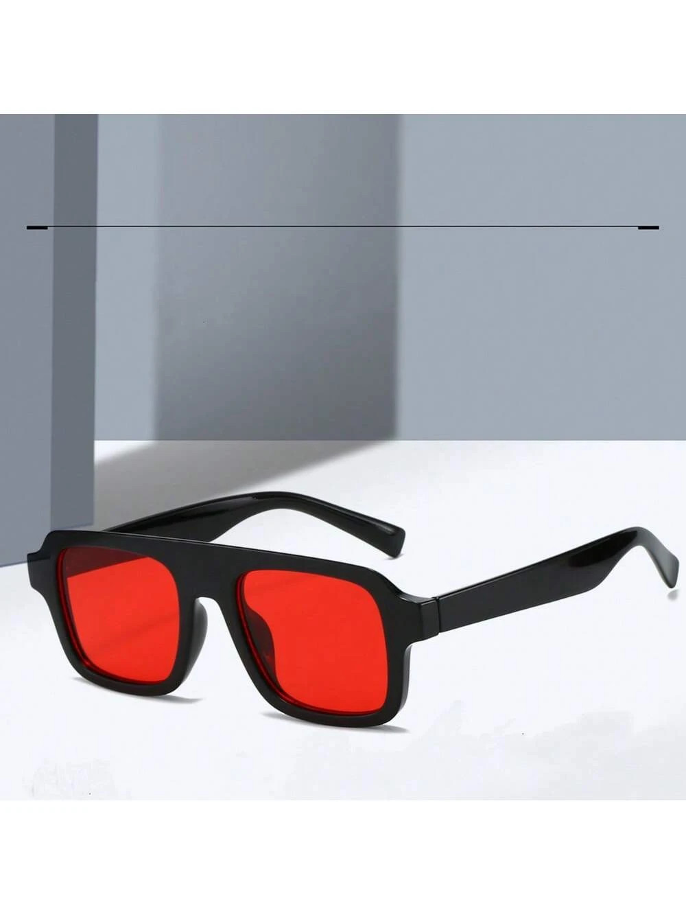 1pair Women's Fashionable Geometric PC Casual Elegant Sunglasses With Red Tinted Flat Lenses | SH... | SHEIN