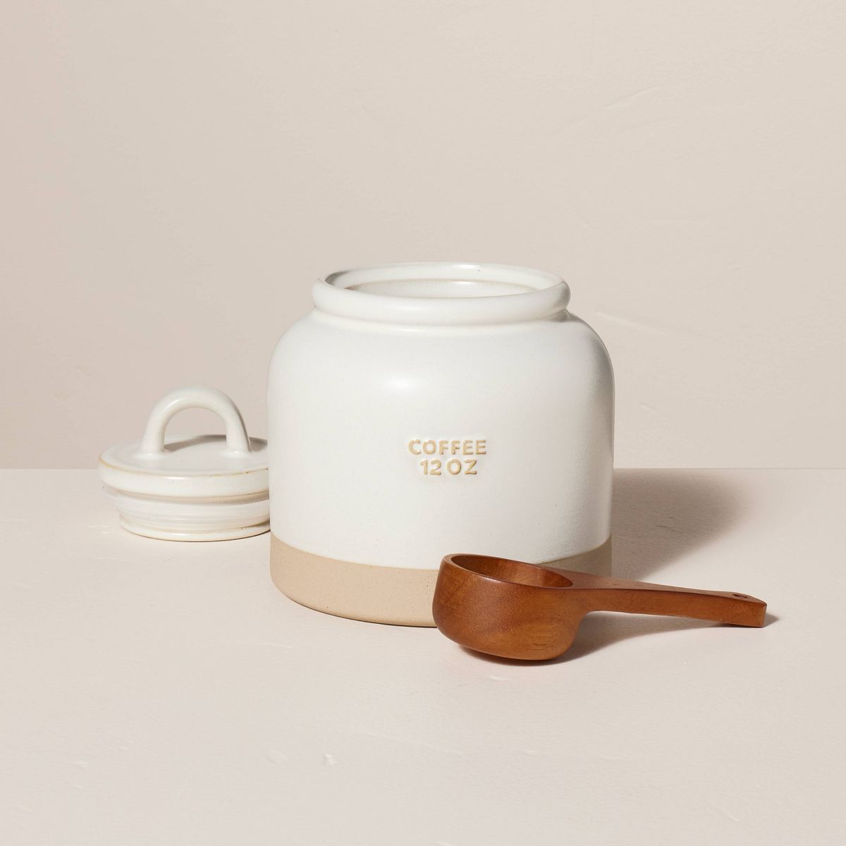 12oz Stoneware Crock Coffee Canister with Scoop Cream/Clay - Hearth & Hand™ with Magnolia | Target