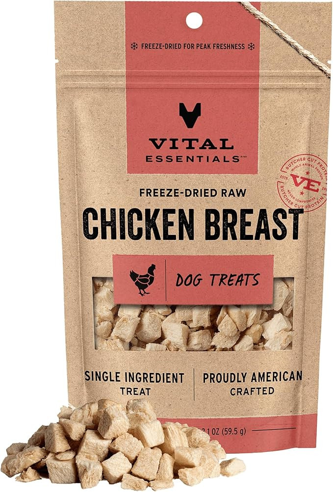 Vital Essentials Chicken Breast Dog Treats, 2.1 oz | Freeze-Dried Raw | Single Ingredient | Premi... | Amazon (US)