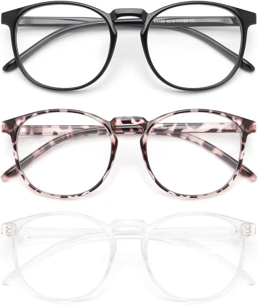 IBOANN 3 Pack Blue Light Blocking Glasses Women/Men, Round Fashion Retro Frame, Vintage Fake Eyeglas | Amazon (US)