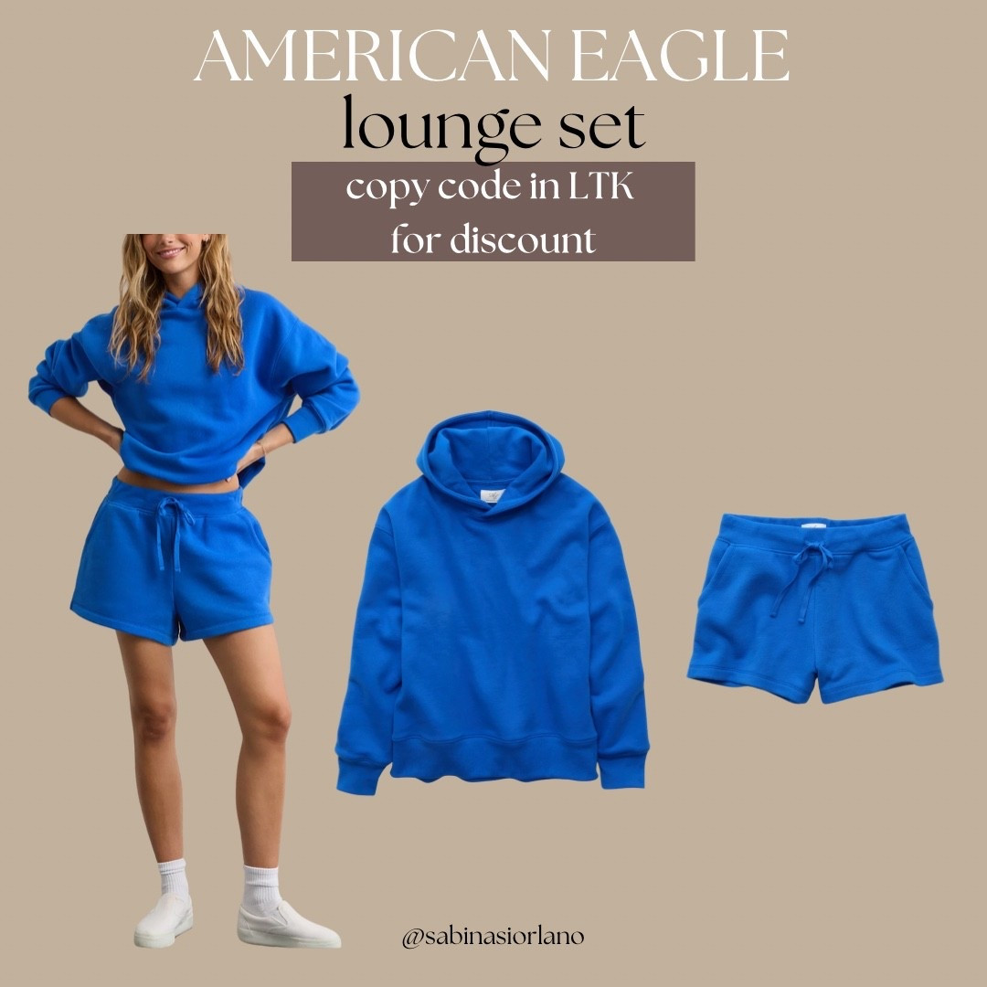 Lounge set on sale at American Eagle! Copy the discount code on the LTK app for a bigger discount! 

Lounge set 
Loungewear 
Oversized hoodie 
Comfortable style 
Comfortable shorts 
Lounge shorts 

#LTKSaleAlert #LTKStyleTip #LTKFallSale