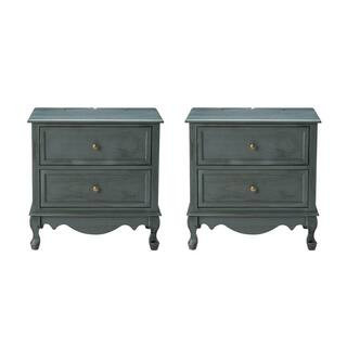 Elpenor 24"Wx16"Dx24"H Tall 2 - Drawer Blue Nightstand Set of 2 | The Home Depot