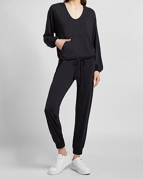 Silky Sueded Jersey Hooded Tie Front Sweatshirt | Express