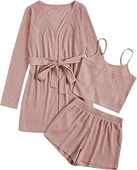 Verdusa Women's 3 Piece Cami Top & Shorts Lounge Sleepwear Pajama Set with Robe | Amazon (US)
