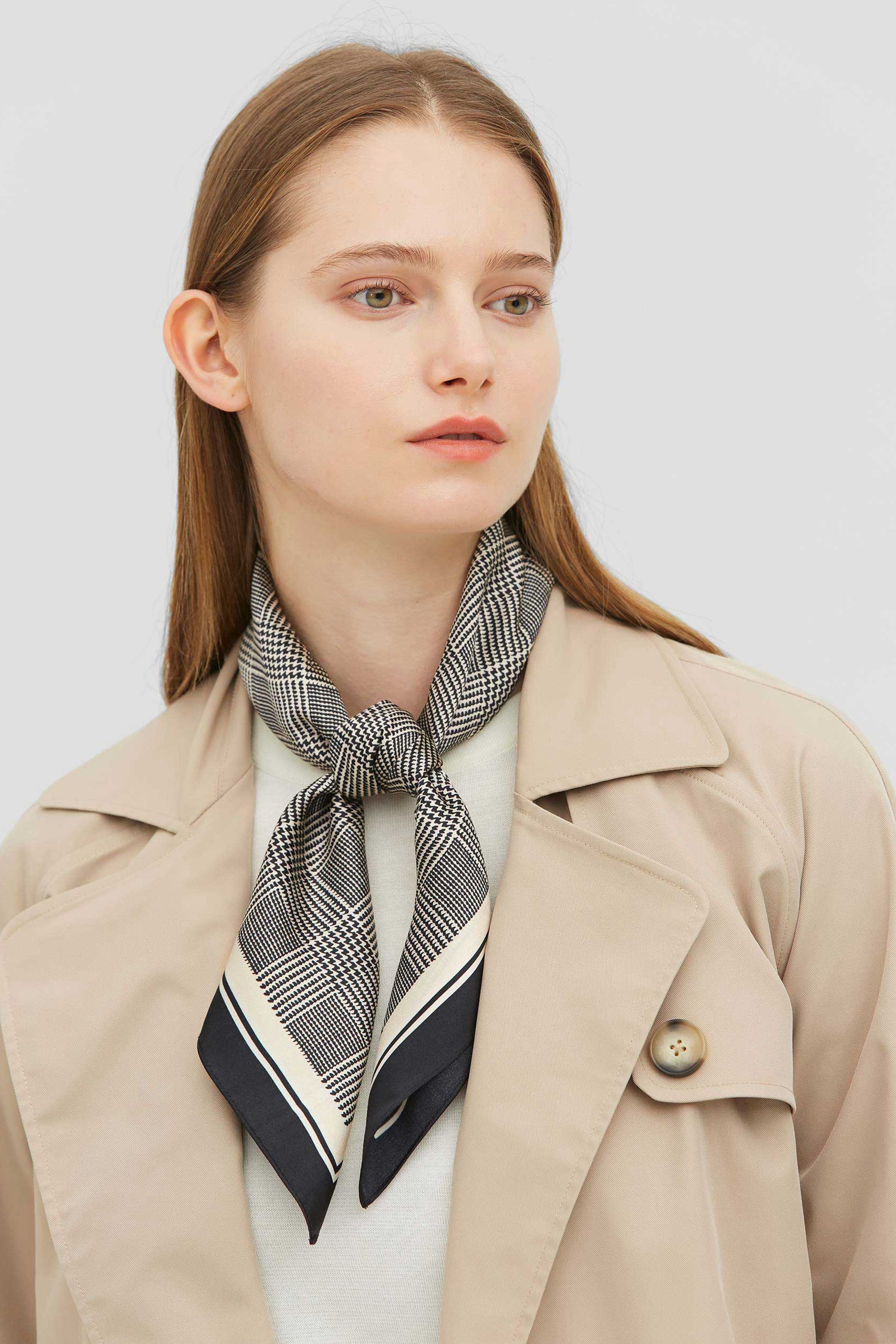 Houndstooth Printed Square Silk Scarf | LilySilk