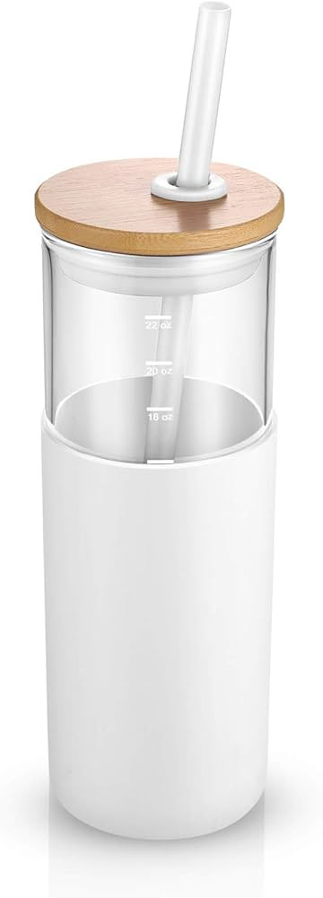 tronco 24 oz Glass Tumbler with straw and Bamboo lid,iced coffee cup tumbler with Silicone Protec... | Amazon (US)