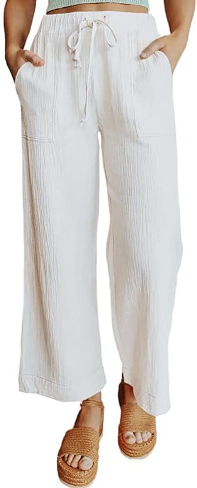 Dokotoo Women's 2024 Fashion Casual Elastic High Waisted Wide Leg Loose Work Long Palazzo Pants T... | Amazon (US)